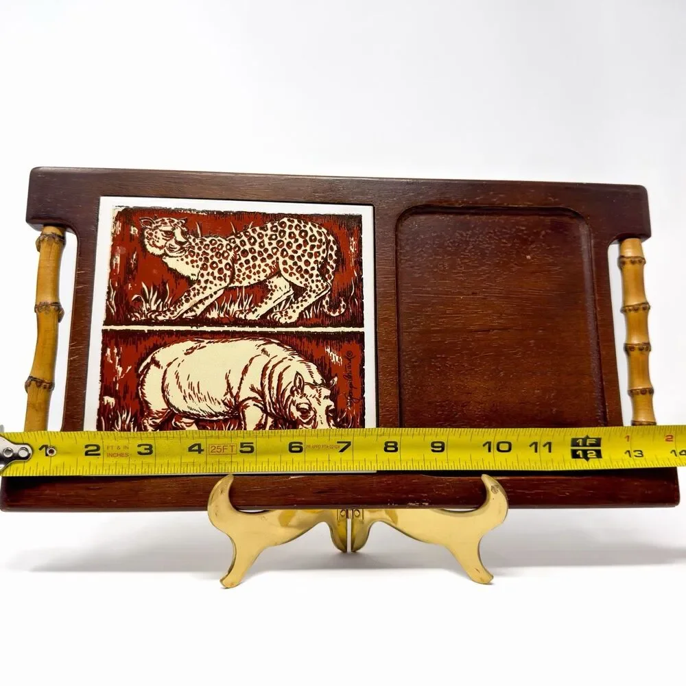 Vintage Georges Briard Safari Cheese Board Tray Wood Tile 1970s MCM